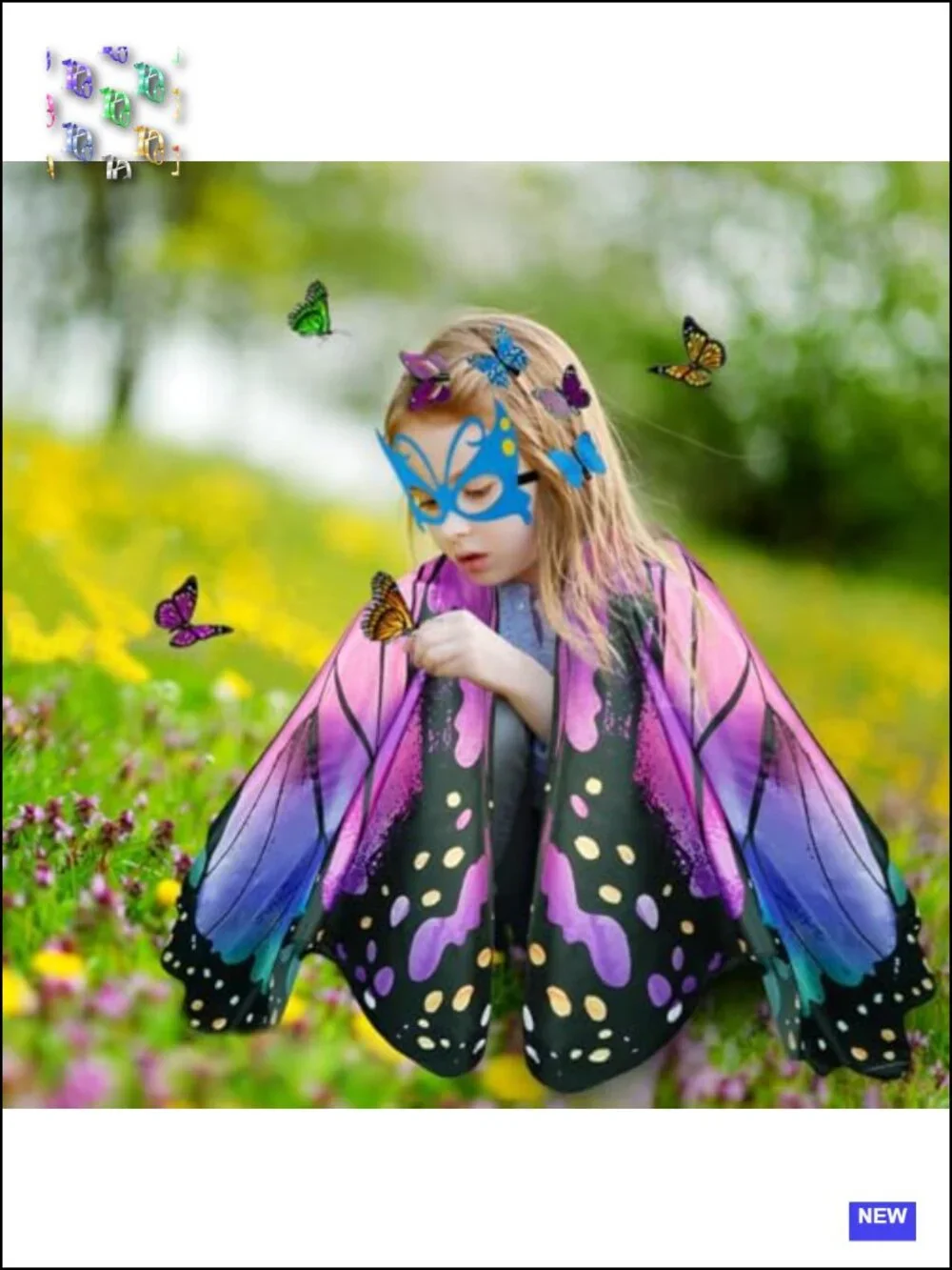 Kids Fairy Butterfly Wings Costume Set with Mask, Hair Clips, Halloween Dress